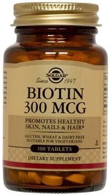 Solgar Biotin 300 mcg, 100 or 250 Tabs